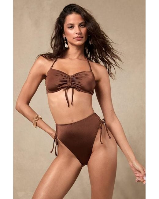 Lulus Brown Keola Shiny High-Waisted Bikini Bottoms