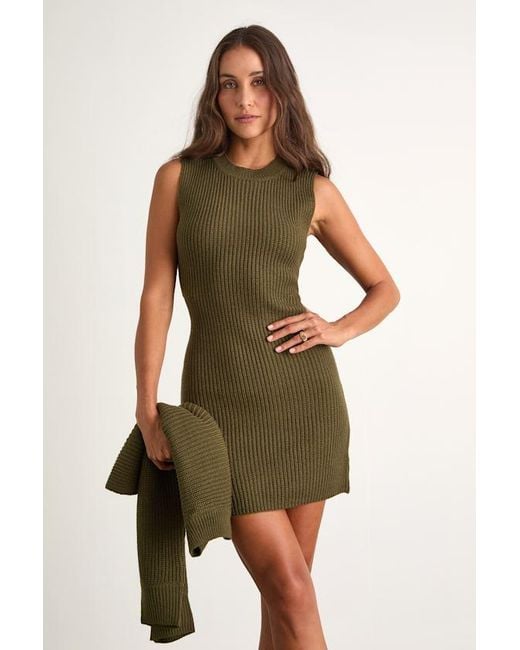 Lulus Green Toasty Times Dark Long Sleeve Two-Piece Sweater Dress