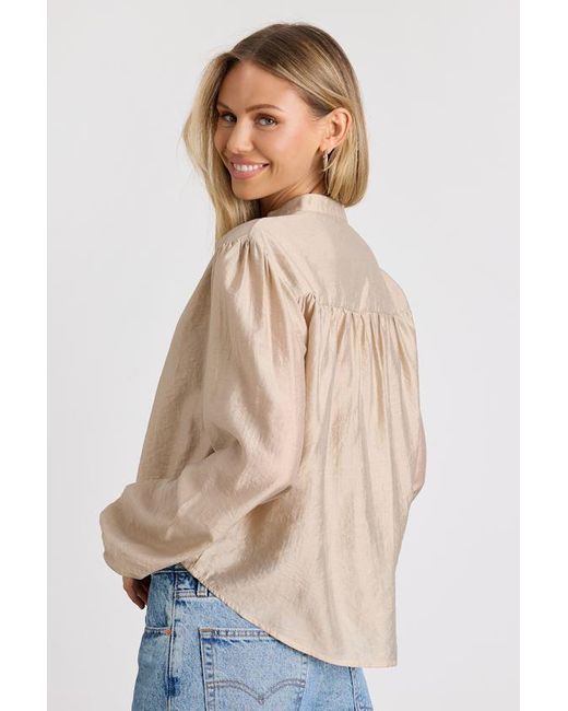 Lulus Natural Zhena Gathered Balloon Sleeve Top