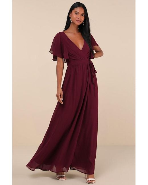 Lulus Convincing Grace Flutter Sleeve Wrap Maxi Dress in Red | Lyst Lulus Convincing Grace Flutter Sleeve Wrap Maxi Dress in Red | Lyst