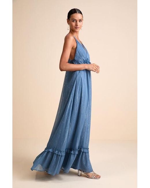 Lulus Blue Massiel Lurex Ruffled Maxi Dress