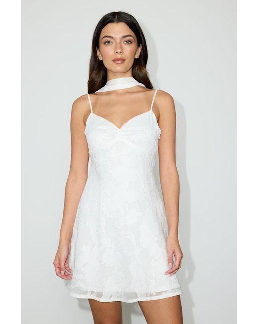 Lulus White Aydah Floral Burnout Slip Mini Dress And Scarf Set