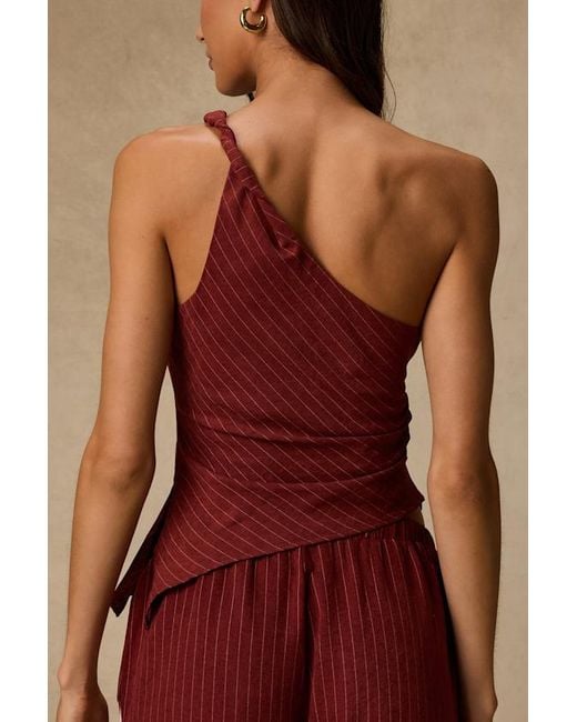 Lulus Red Ives Pinstriped Asymmetrical Top