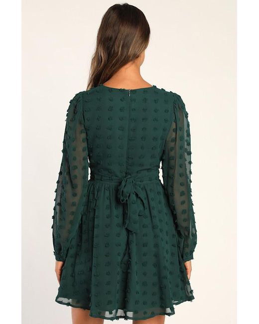 Lulus Green Always On Repeat Clip Dot Long Sleeve Mini Dress