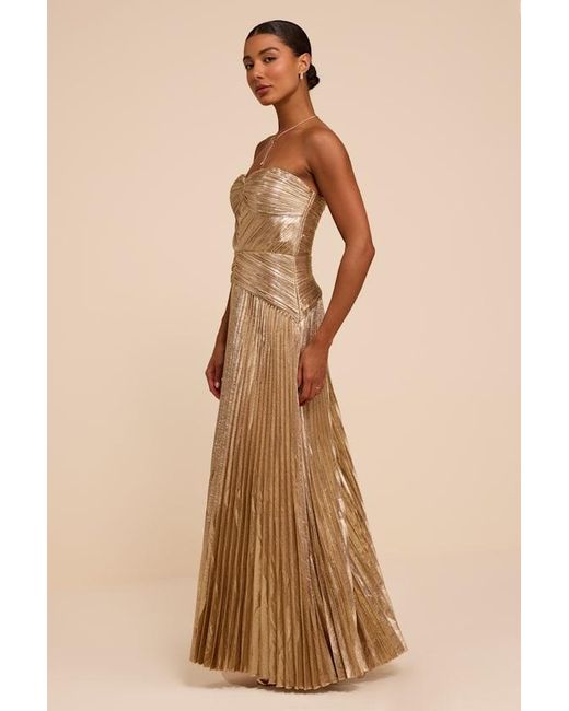 Lulus Natural Charlene Pleated Strapless Maxi Dress