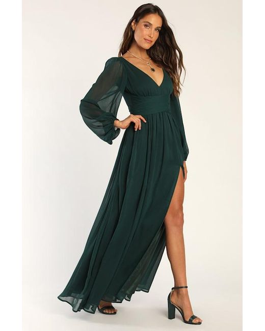 Lulus Enchant My Love V-Neck Long Sleeve Maxi Dress in Green | Lyst