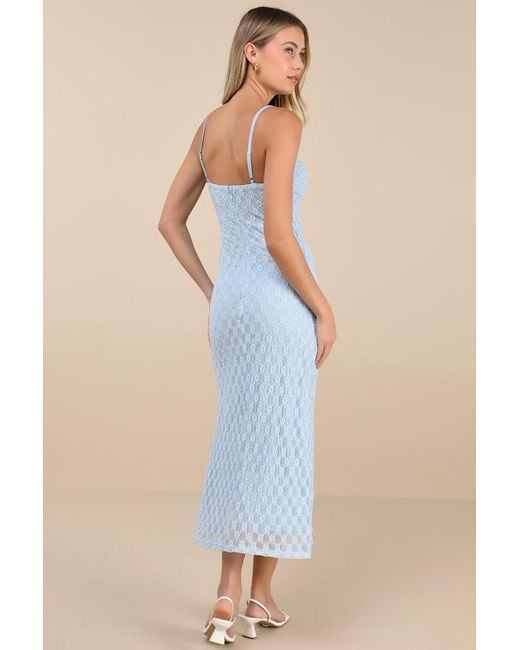 Lulus Blue Lucky Girl Sleeveless Lace Midi Dress