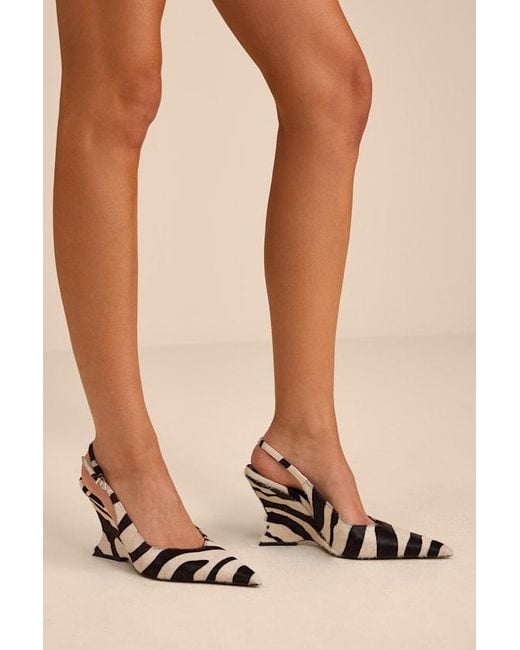 SCHUTZ SHOES Natural Siena And Zebra Calf Hair Slingback Wedge Pumps