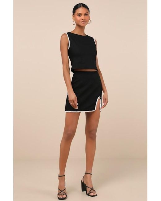 Lulus Black Larina Pearl Trim Mini Skirt