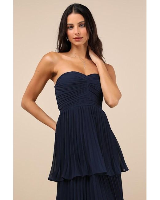 Lulus Blue Seriously Sensational Strapless Tiered Maxi Dress