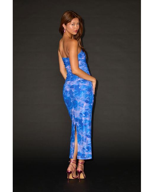 Lulus Blue Late Night Crush Multi Mesh Ruched Strapless Midi Dress