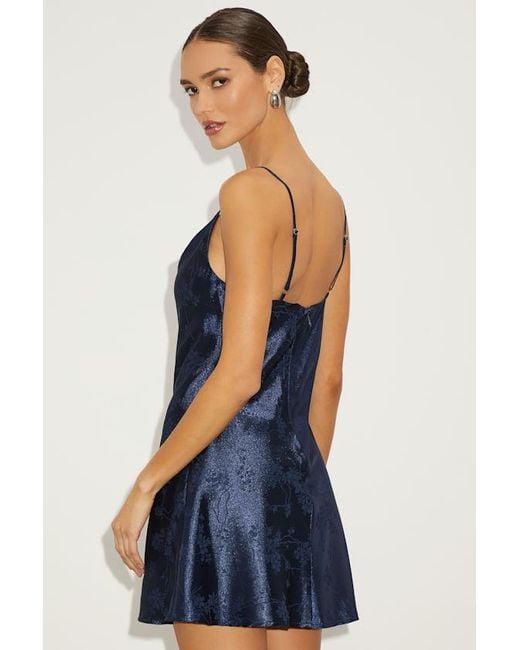 Lulus Blue Close To Your Heart Satin Jacquard Cowl Slip Dress