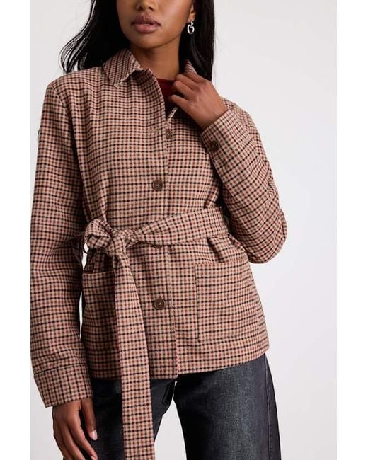 Lulus Brown Kimley Multi Plaid Belted Collared Jacket