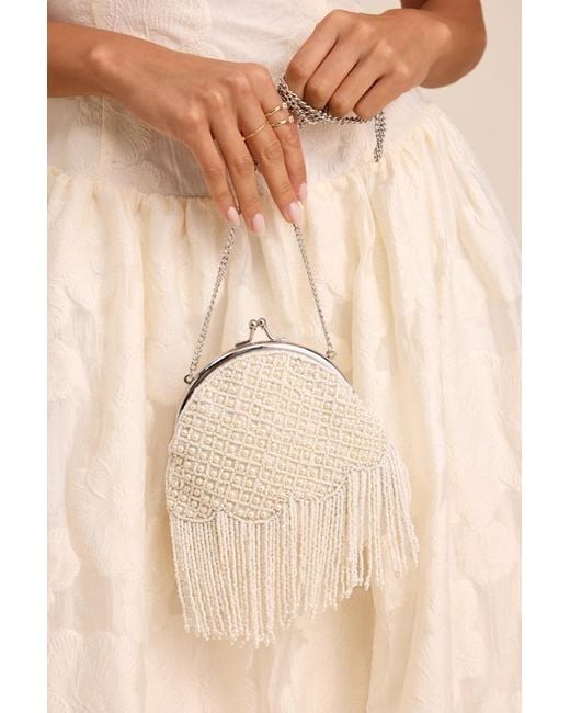Lulus Natural Marceline Beaded Pearl Fringe Clutch