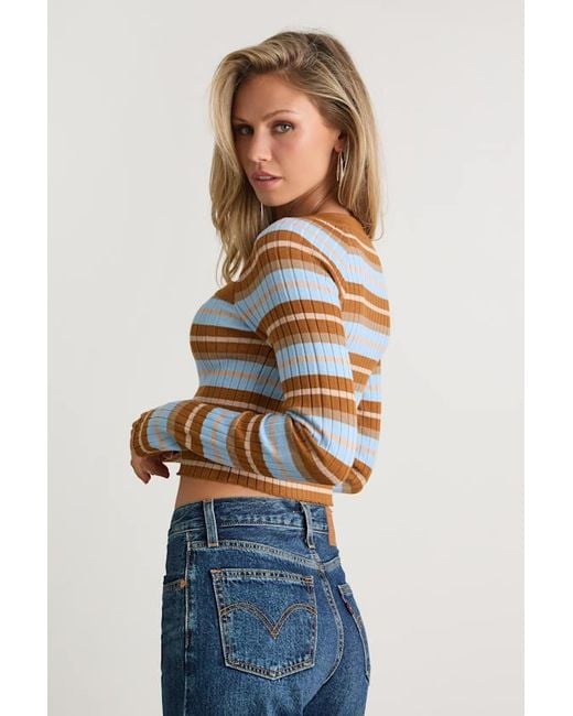 Lulus Blue Tanea And Striped Cutout Sweater Top