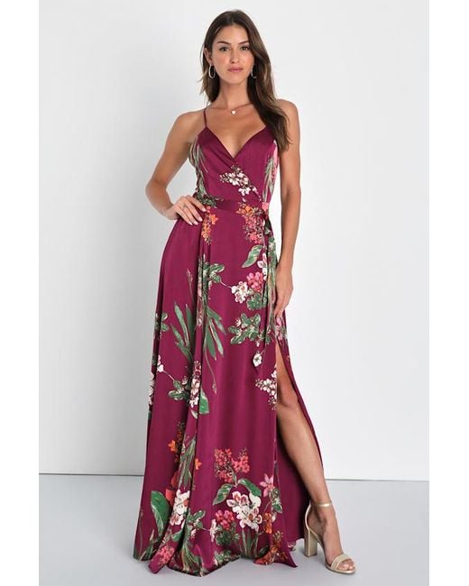 Lulus Red Still The One Floral Print Satin Maxi Dress