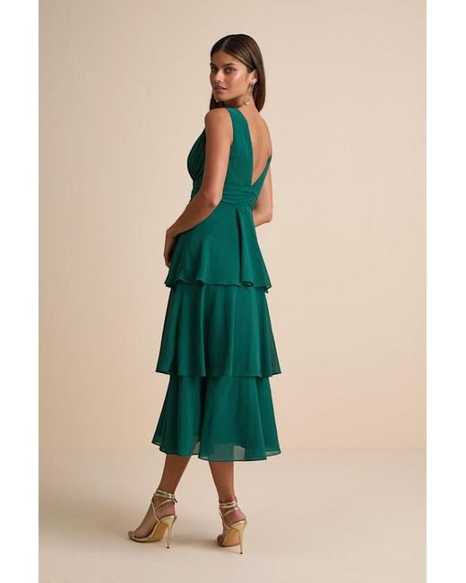 Lulus Green Celebration Time Sleeveless Tiered Midi Dress