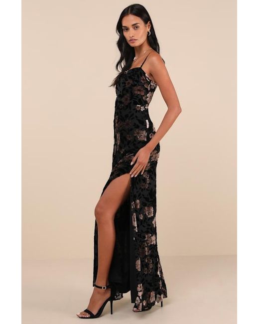 Lulus Black Effortless Celebration Floral Burnout A-Line Maxi Dress