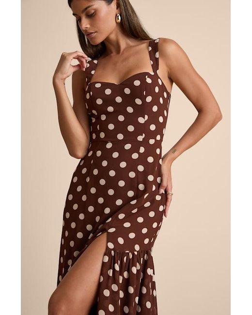 Lulus Natural Raynelle Polka Dot Lace-Up Tiered Maxi Dress