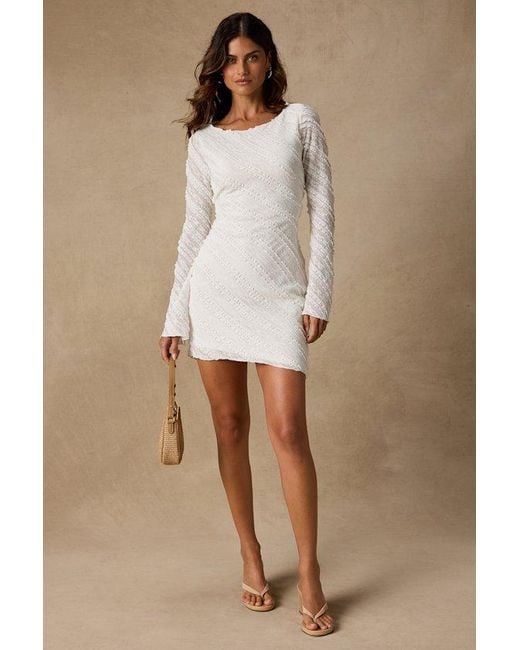 Lulus Pink Amy Cream Textured Long Sleeve Asymmetrical Mini Dress