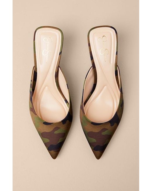 Jessica Simpson Natural Belvaen Forest Camo Satin Mule Pumps