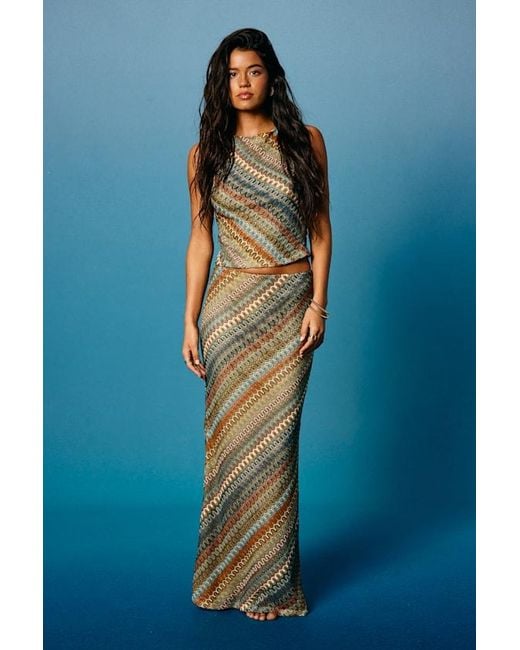 Lulus Blue Tallulah Multi Crochet Mid-Rise Maxi Skirt