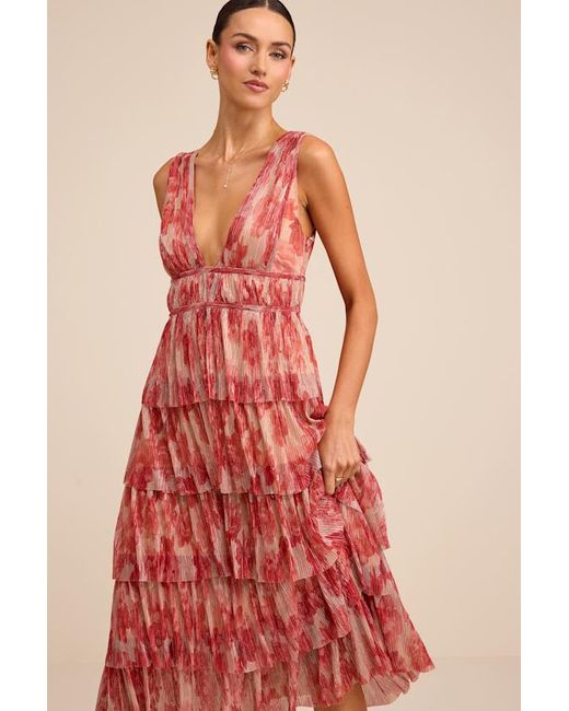 Lulus Valentia Plisse Sleeveless Tiered Midi Dress