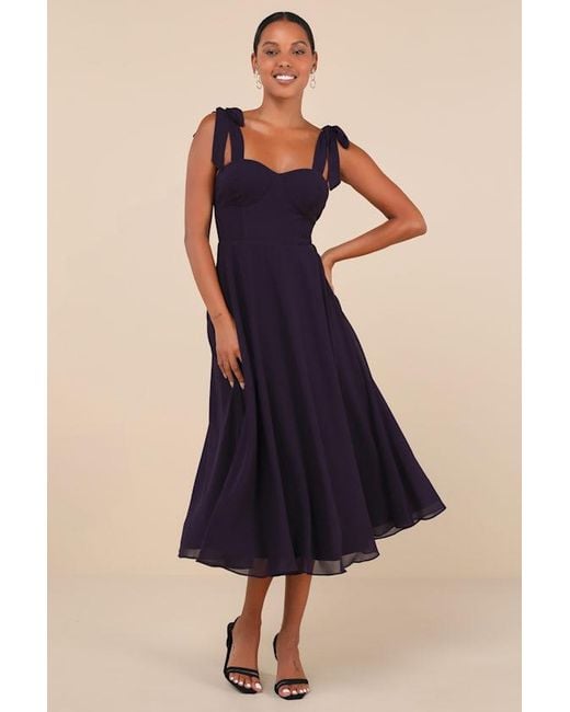 Lulus Blue Sophisticated Charisma Tie-Strap A-Line Midi Dress