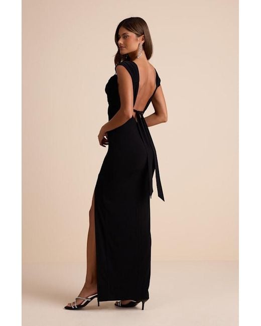 Lulus Black Vega Jersey Knit Rhinestone Cowl Neck Maxi Dress