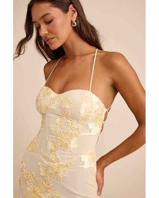 Lulus Natural Nantessa Floral Applique Lace-Up Maxi Dress