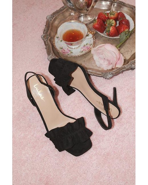 Lulus Black Rosa Suede Ruched High Heel Slingback Sandals
