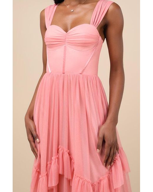 Lulus Pink Stunning Personality Mesh Off-The-Shoulder Maxi Dress