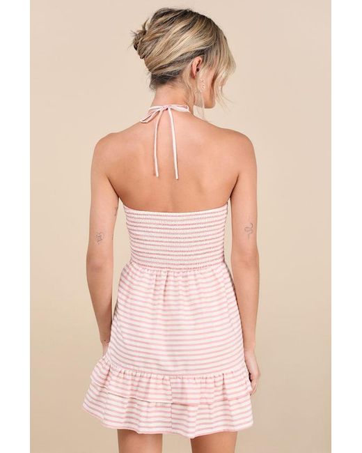 Lulus Pink Corilie And Striped Halter Mini Dress