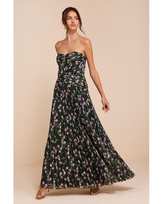 Lulus Black Marlene Floral Pleated Drop Waist Maxi Dress