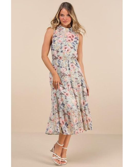 Lulus Natural In My Dreams Sage Floral Print Midi Dress