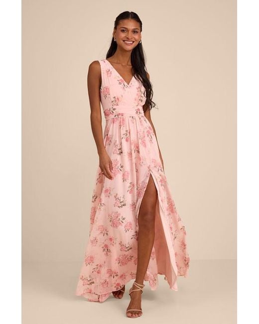 heavenly hues blush maxi dress Lulus Heavenly Hues Blush Floral Surplice Maxi Dress in Pink