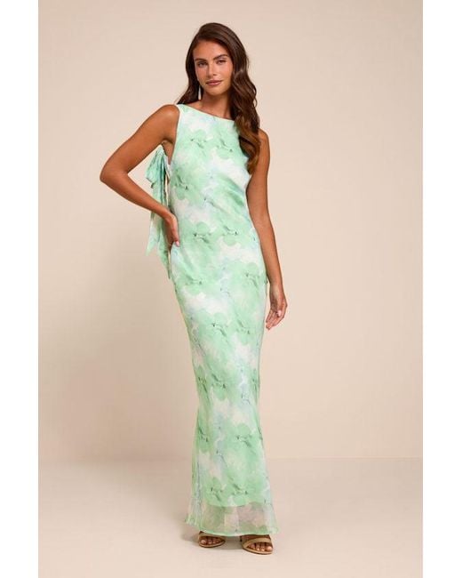 Lulus Green Eudora Floral Cowl Back Maxi Dress