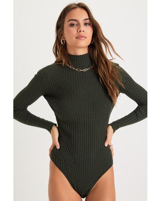 Lulus Black Crawford Long Sleeve Mock Neck Bodysuit