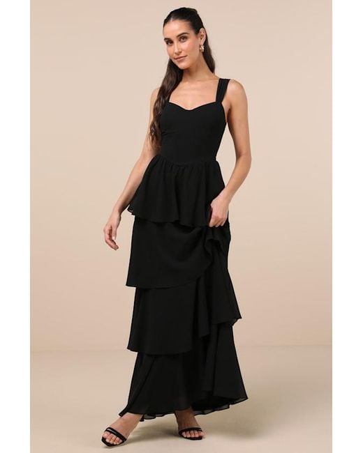 Lulus Black Carlynda Tiered Bustier Maxi Dress