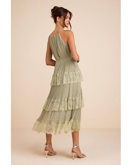 Lulus Green Came For Cocktails Pleated Tiered Lace Maxi Dress
