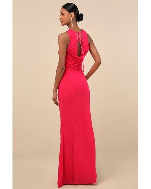 Lulus Red Stunning Mystery Mesh Cowl Back Mermaid Maxi Dress