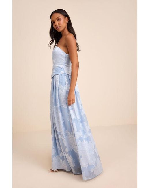 Lulus Blue Alanis Floral Burnout Lace-Up Maxi Dress