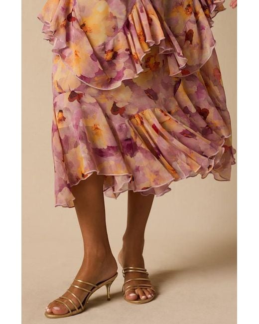 Lulus Natural Pavinna Floral Print Tiered Ruffle Maxi Skirt