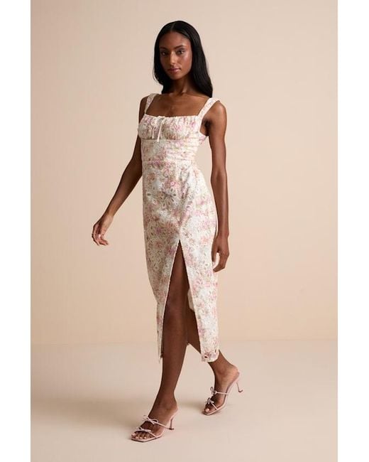 Lulus Natural Andrea Floral Embroidered Column Midi Dress