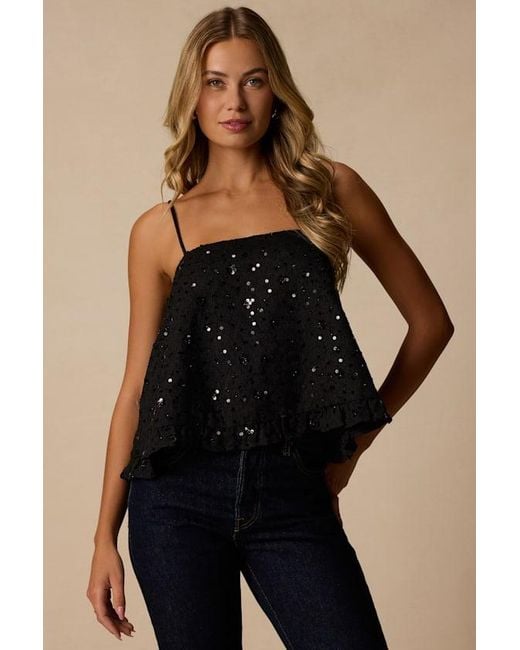 Lulus Black Junya Sequin Bow Cami Top