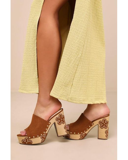 Jessica Simpson Natural Shelbie Tuscan Suede Platform High Heel Slide Sandals