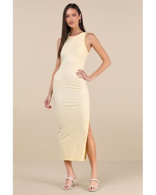Lulus Lavina Jersey Knit Bodycon Midi Dress in Natural | Lyst