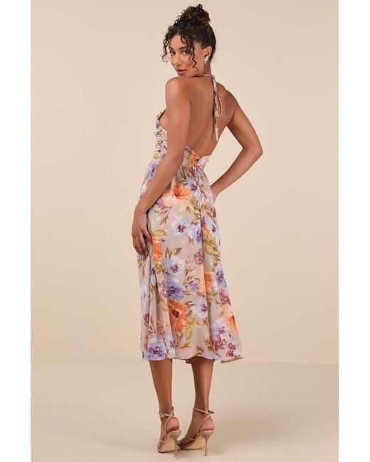 Lulus Pink Danelle Floral Halter A-Line Midi Dress