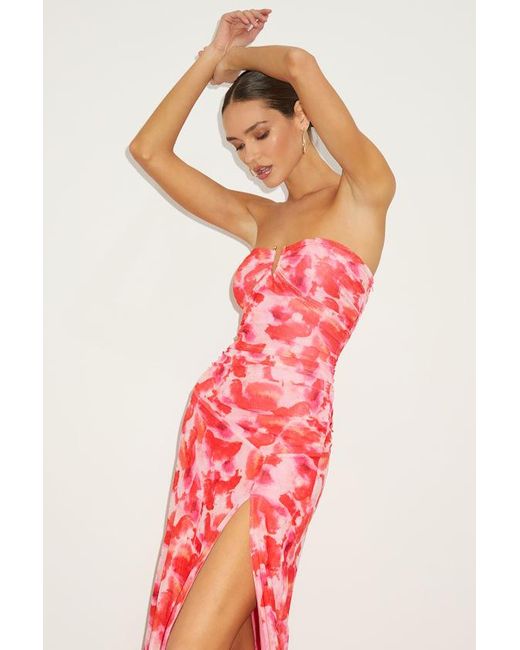 Lulus Red Chania Multi Abstract Strapless Midi Dess