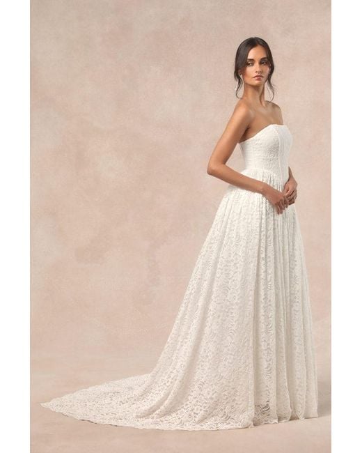 Lulus Natural Shiori Lace Bustier Basque Waist Strapless Maxi Dress